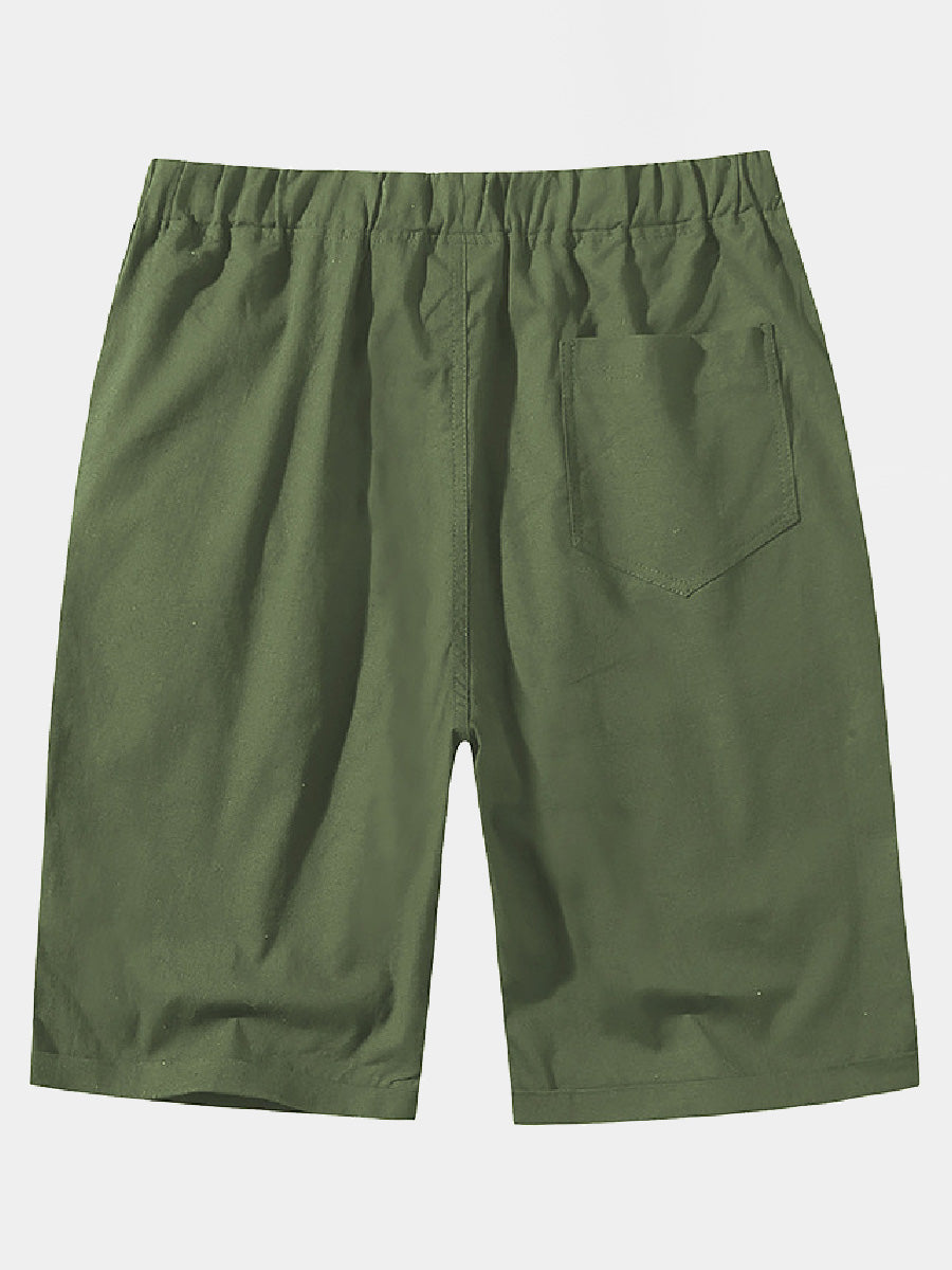 Pantaloncini casual da uomo in cotone e lino in pizzo sciolto tinta unita