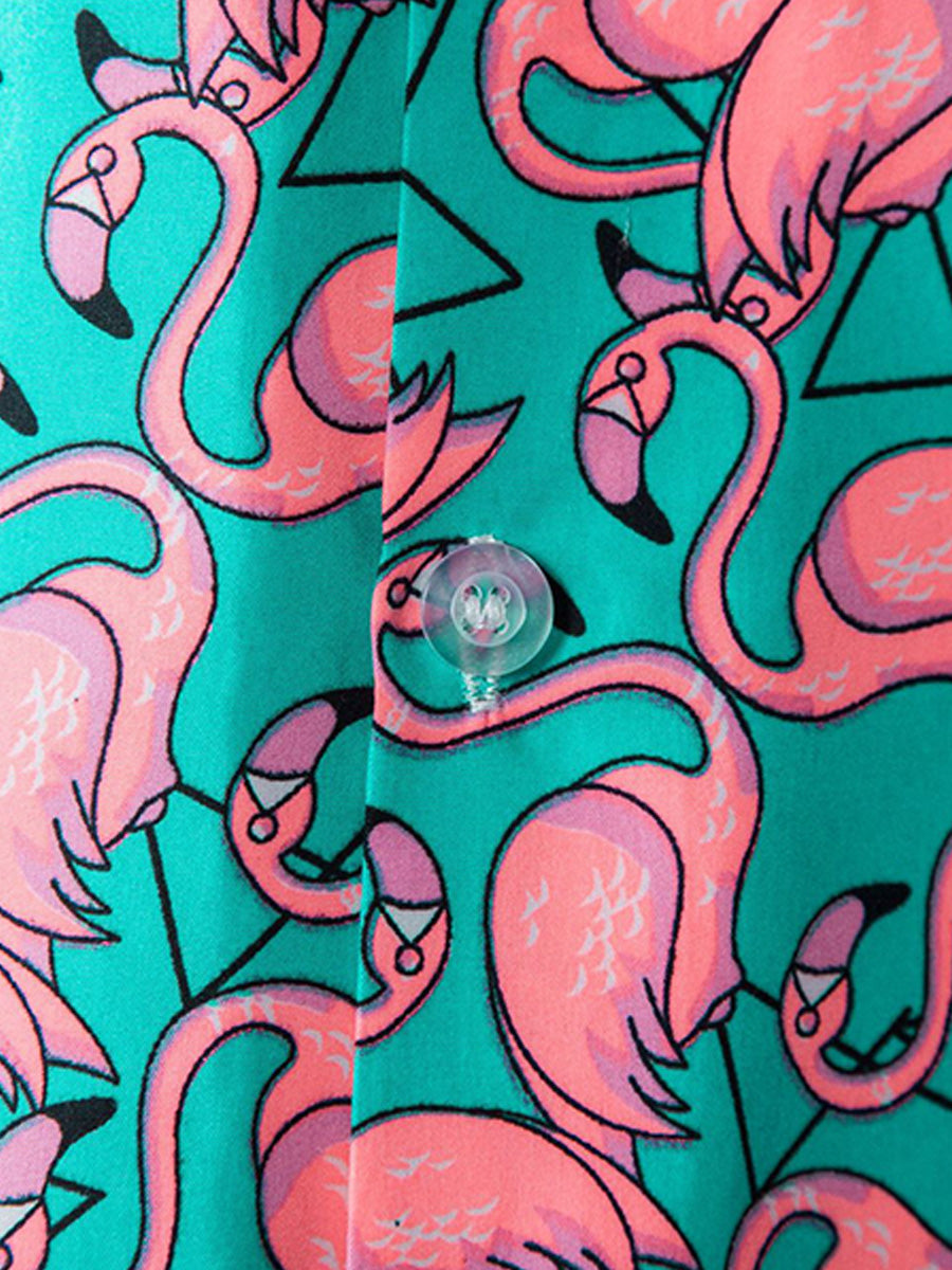Chemise homme manches courtes imprimé flamants roses