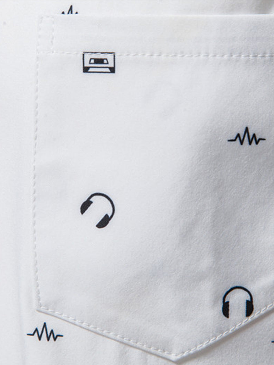 Camicia da uomo a maniche corte con stampa di auricolari