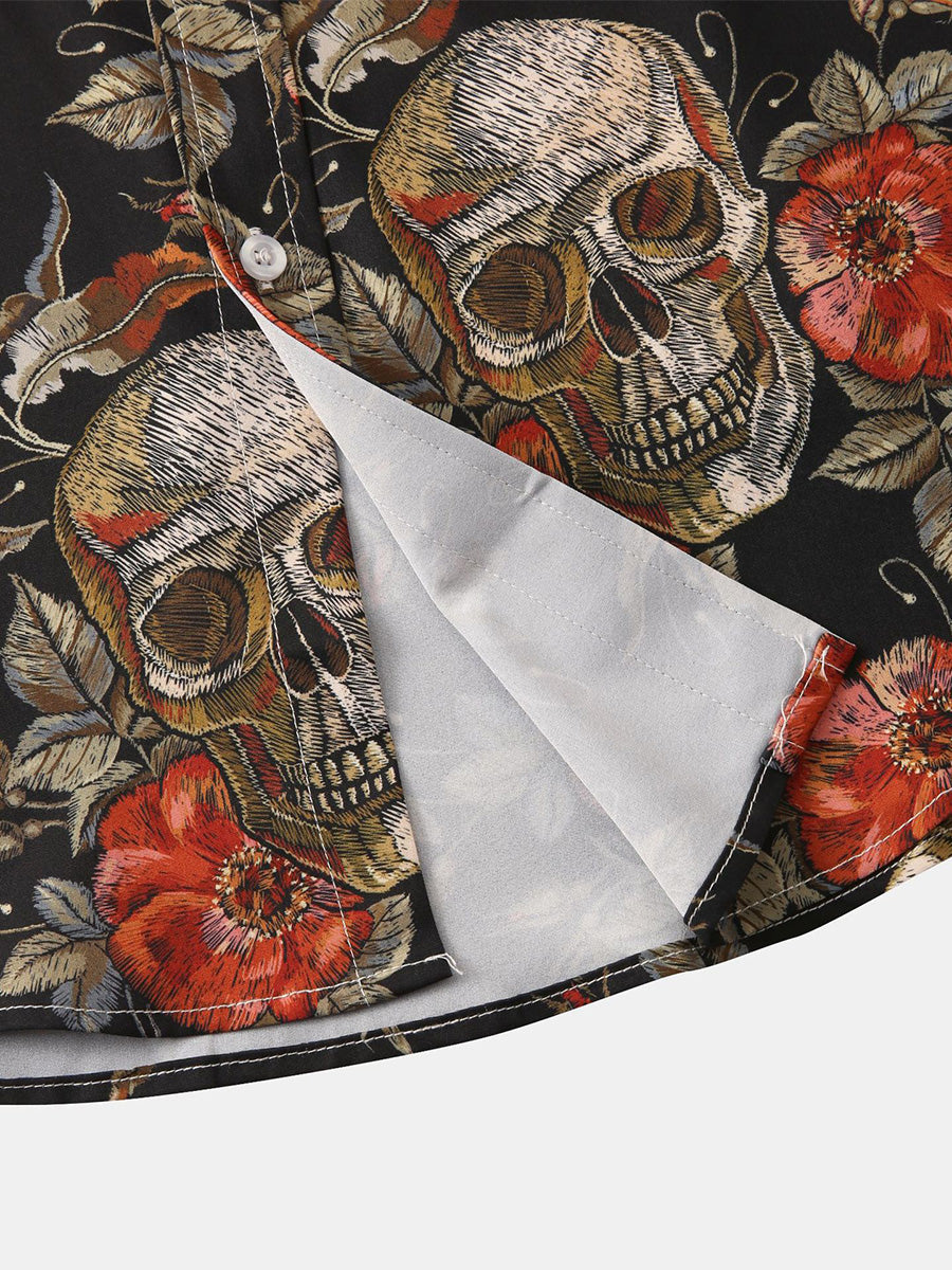 Camicia da uomo a maniche corte con stampa Teschio