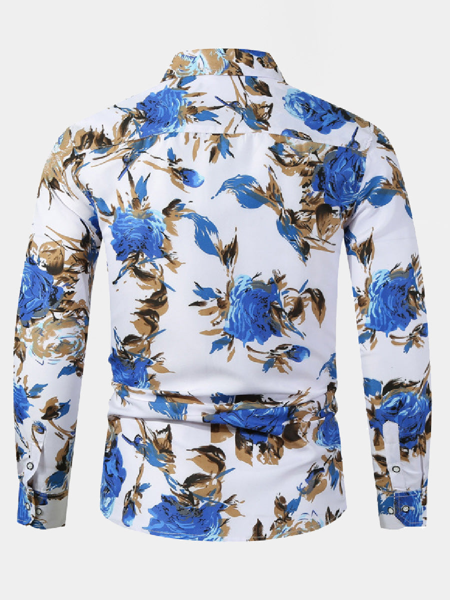 Chemise à manches longues à imprimé floral pour hommes