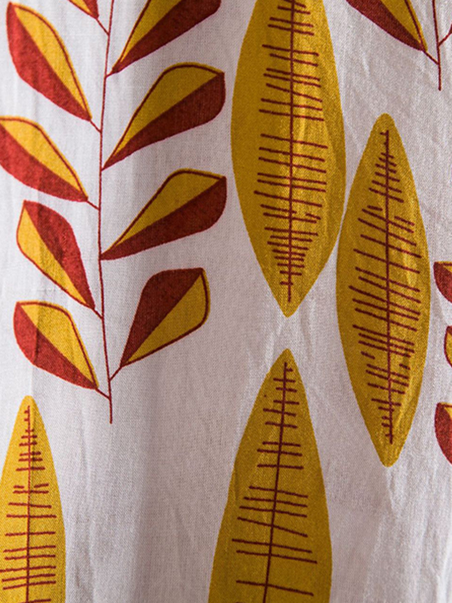 Camicia da uomo a maniche corte con stampa Leaf