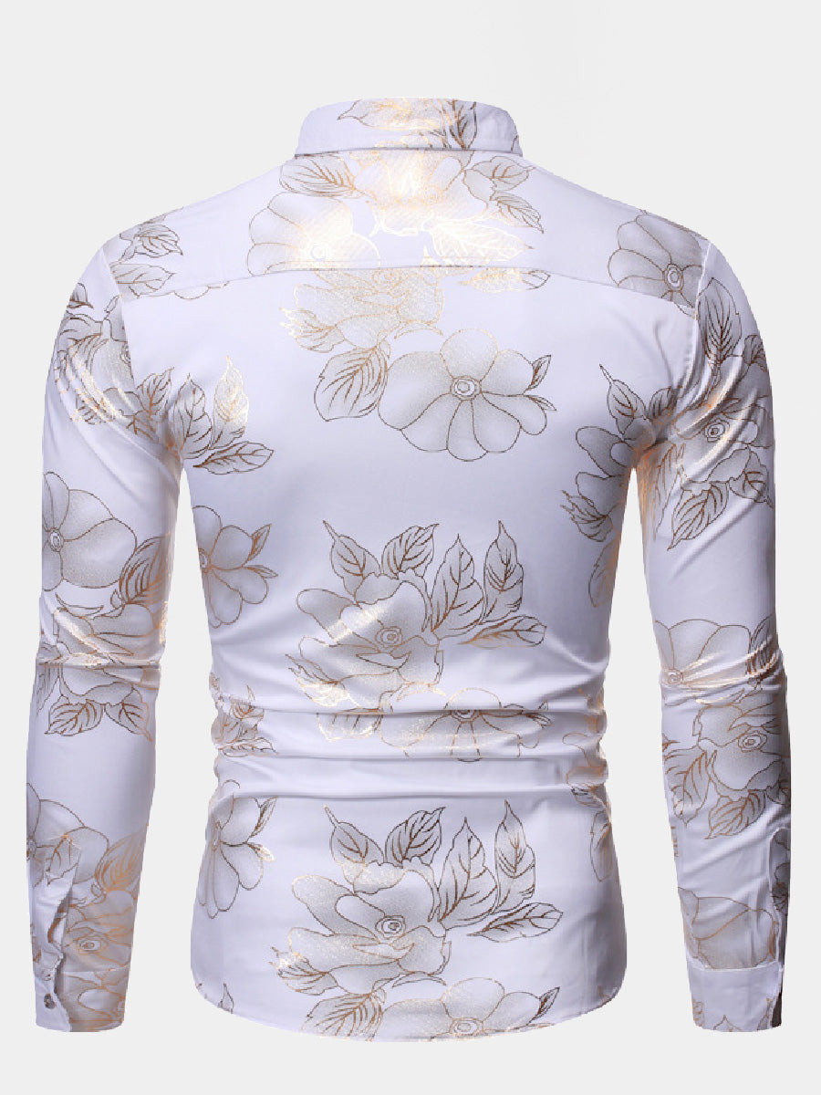 Chemise manches longues fleuri doré homme