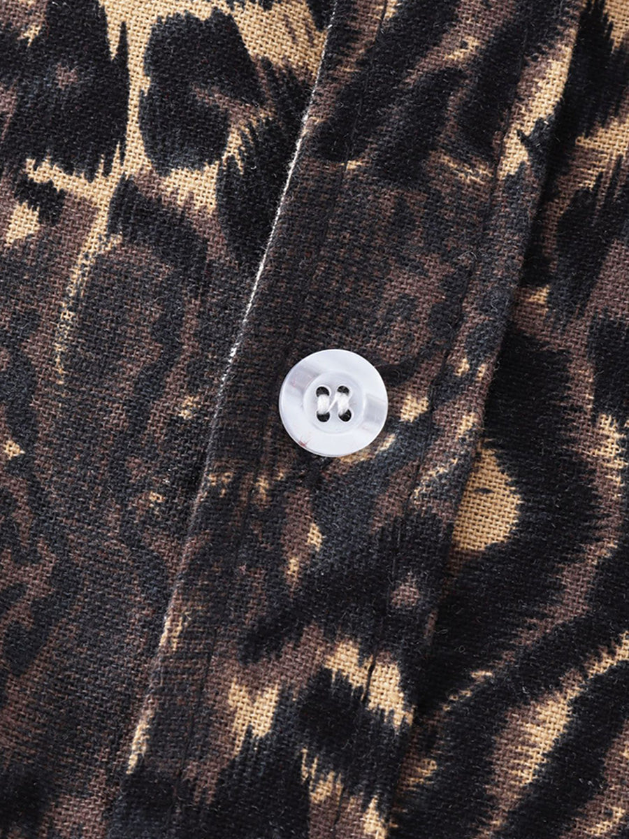 Camicia da uomo a maniche corte con stampa leopardata