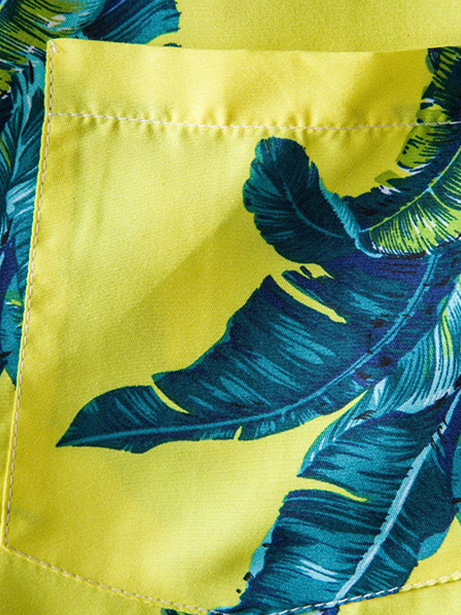 Chemise homme manches courtes imprimé feuilles