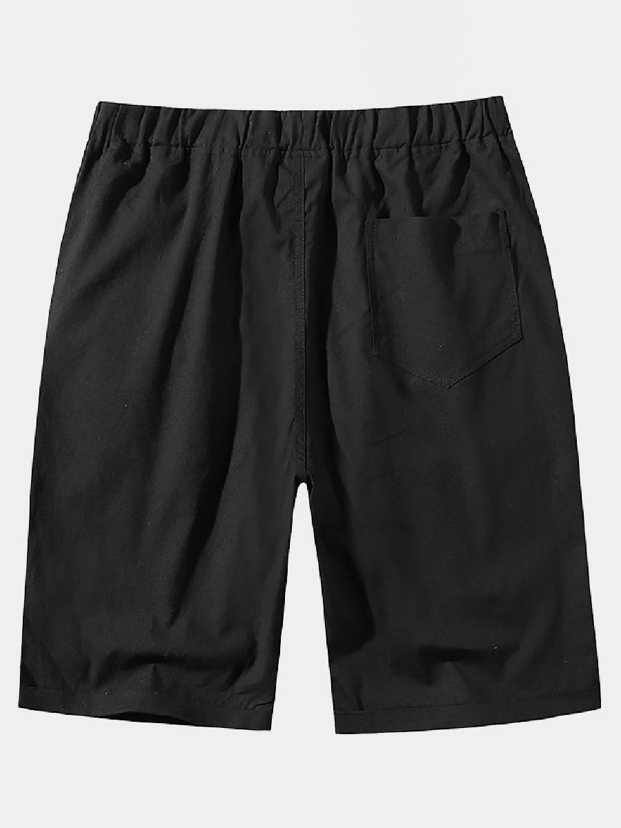 Pantaloncini casual da uomo in cotone e lino in pizzo sciolto tinta unita