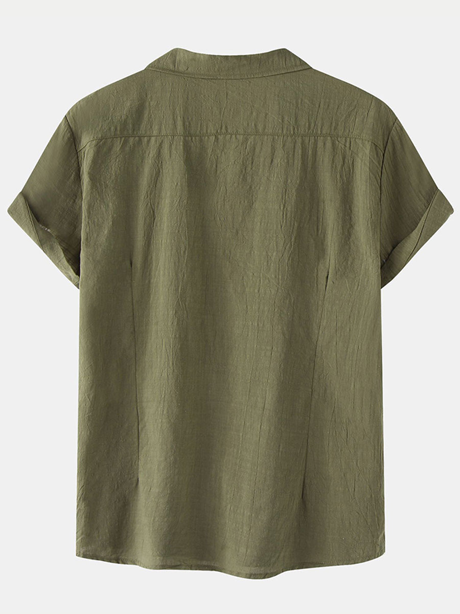 Chemise à manches courtes en coton uni pour homme