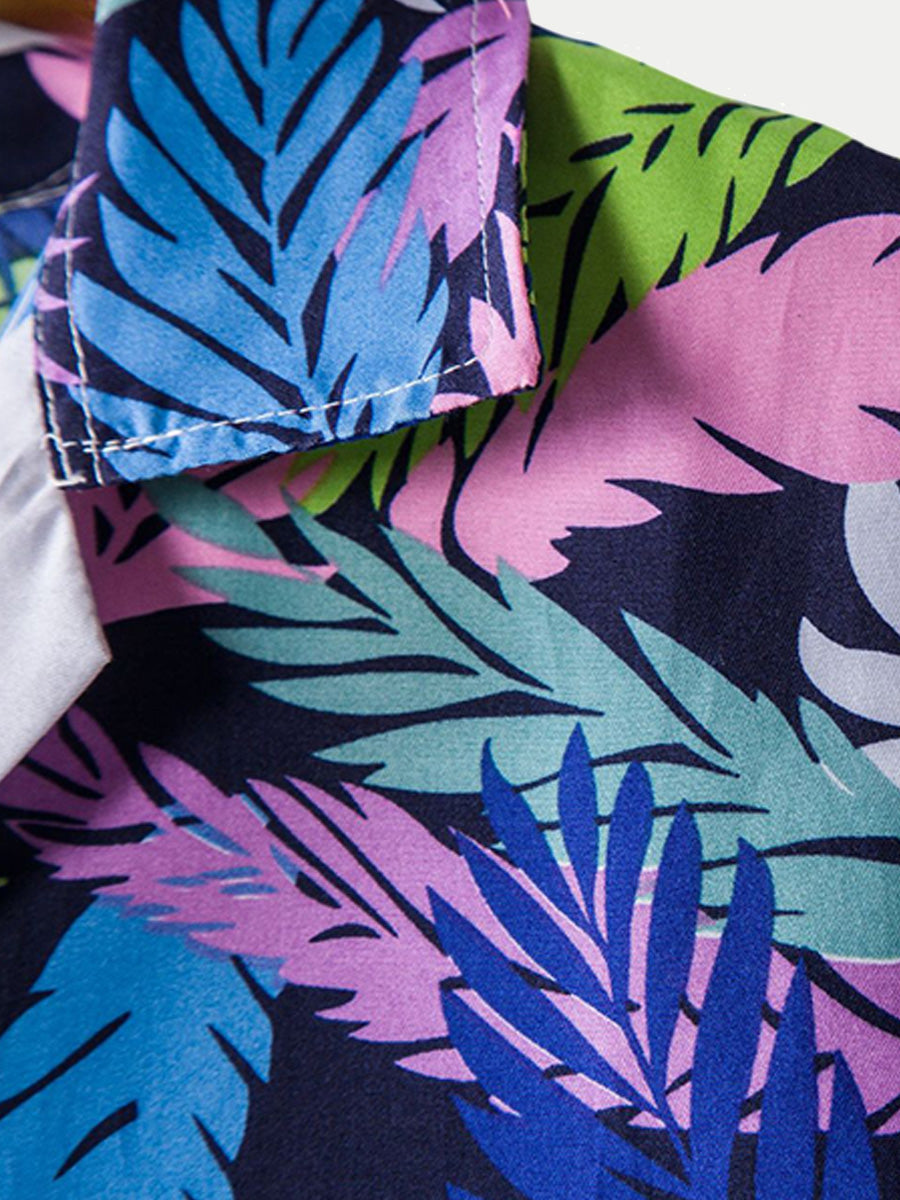 Chemise homme manches courtes imprimé feuilles