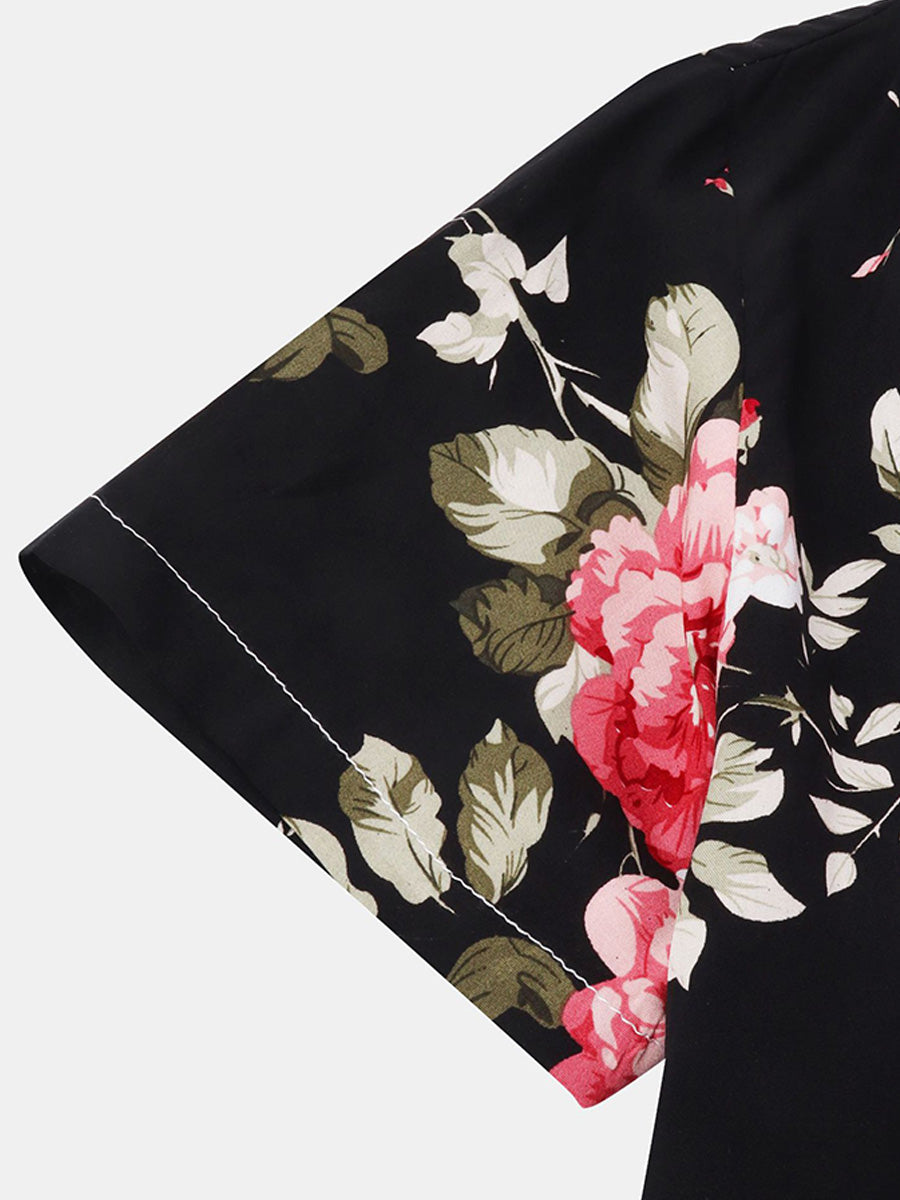 Camicia da uomo a maniche corte con stampa floreale