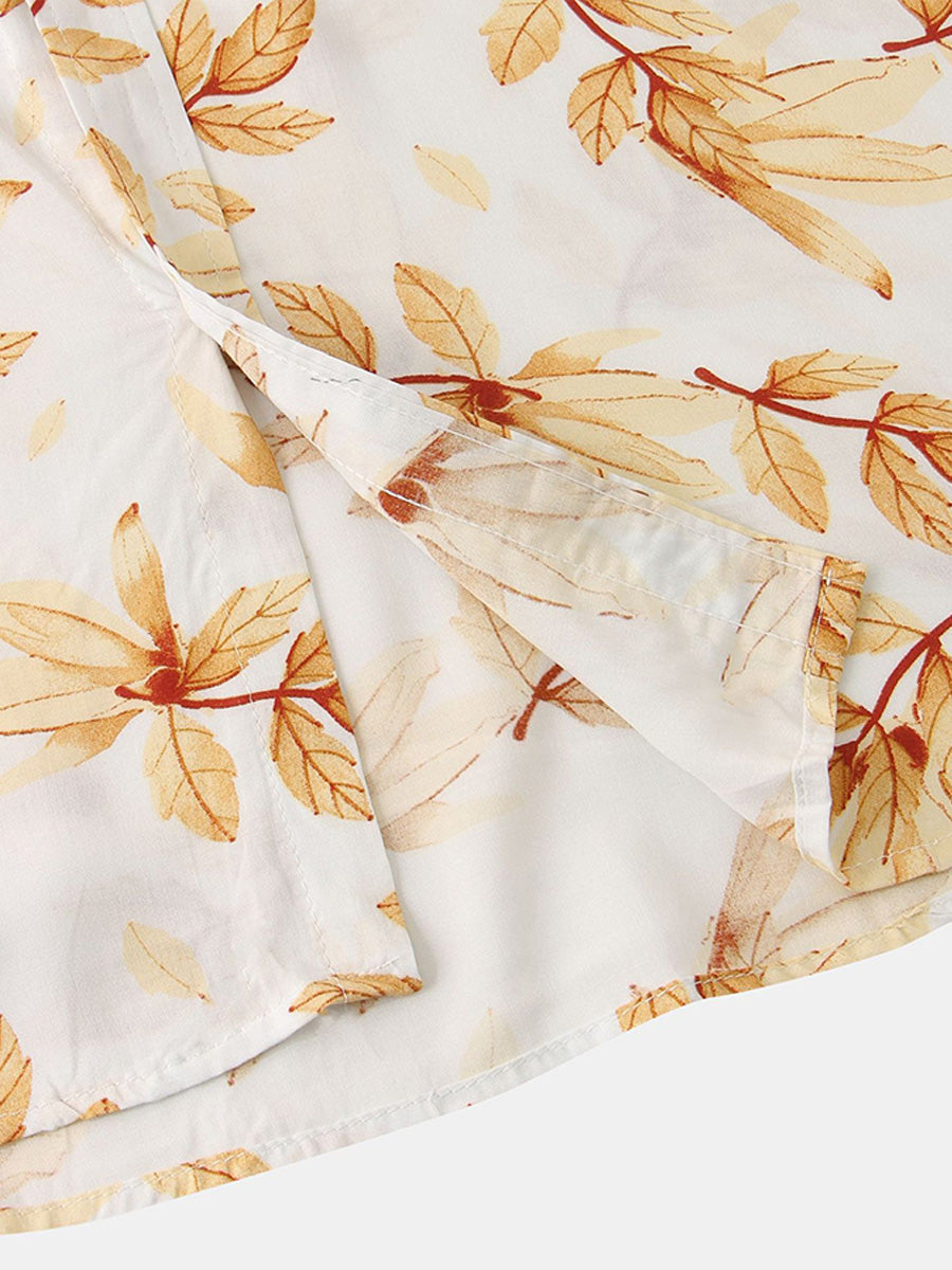 Camicia da uomo a maniche corte con stampa foglie
