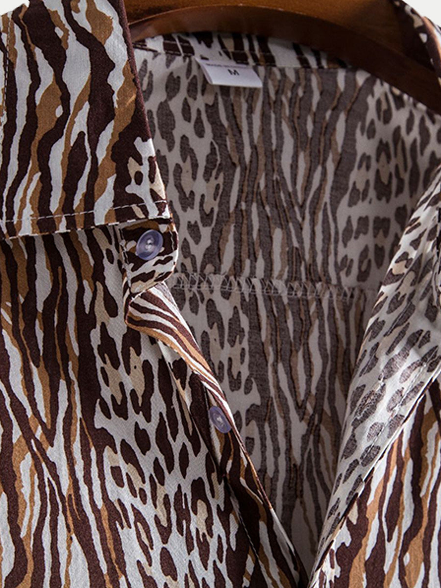 Chemise à manches courtes imprimé léopard pour homme