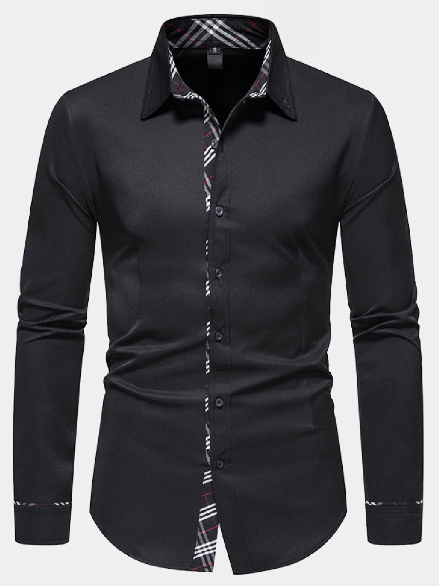Chemise manches longues patchwork à carreaux pour homme