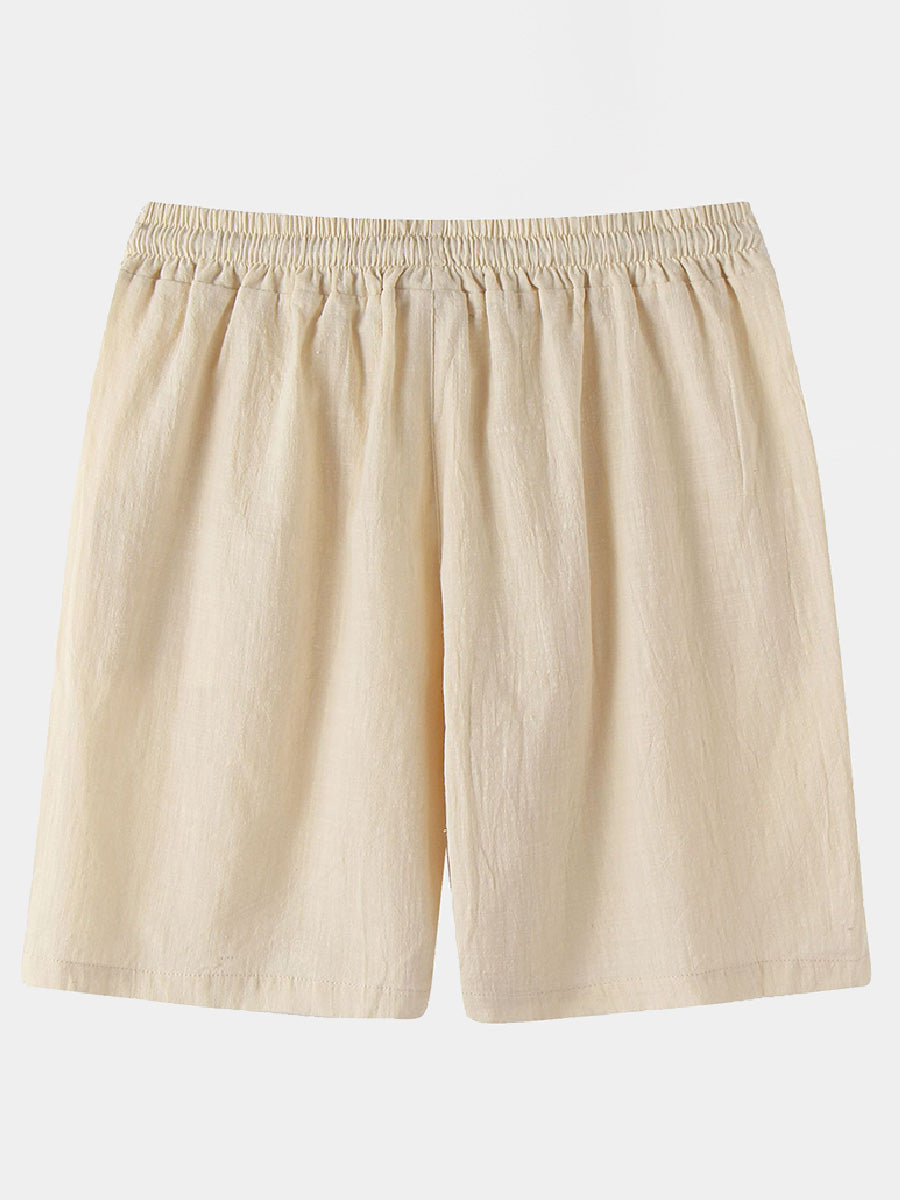 Pantaloncini casual da uomo in cotone lino da spiaggia tinta unita