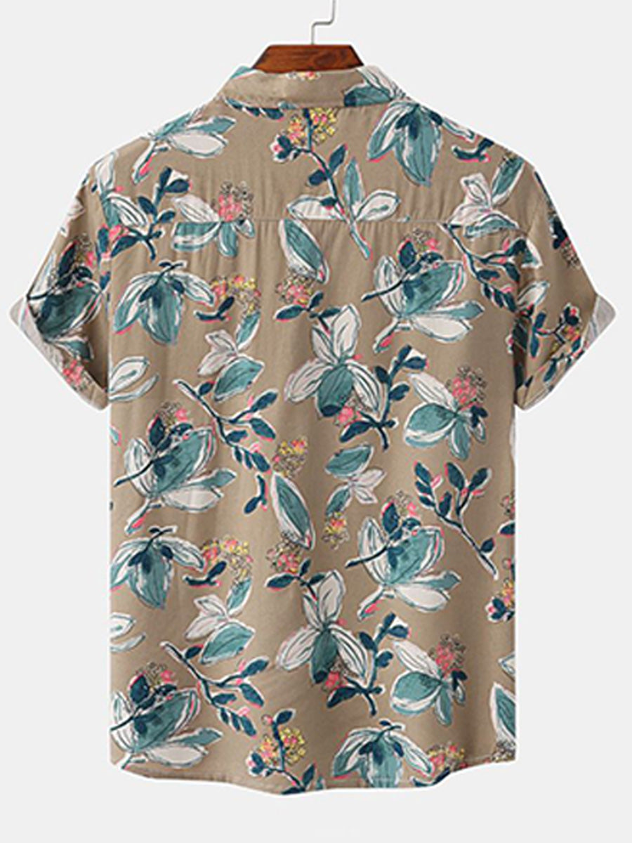 Camicia da uomo a maniche corte con stampa floreale