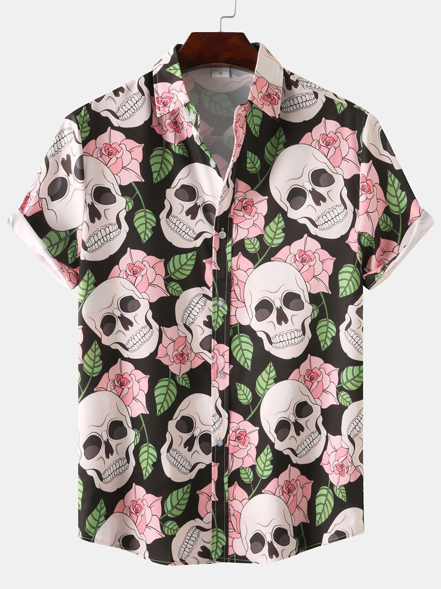 Chemise à manches courtes à imprimé tête de mort pour homme