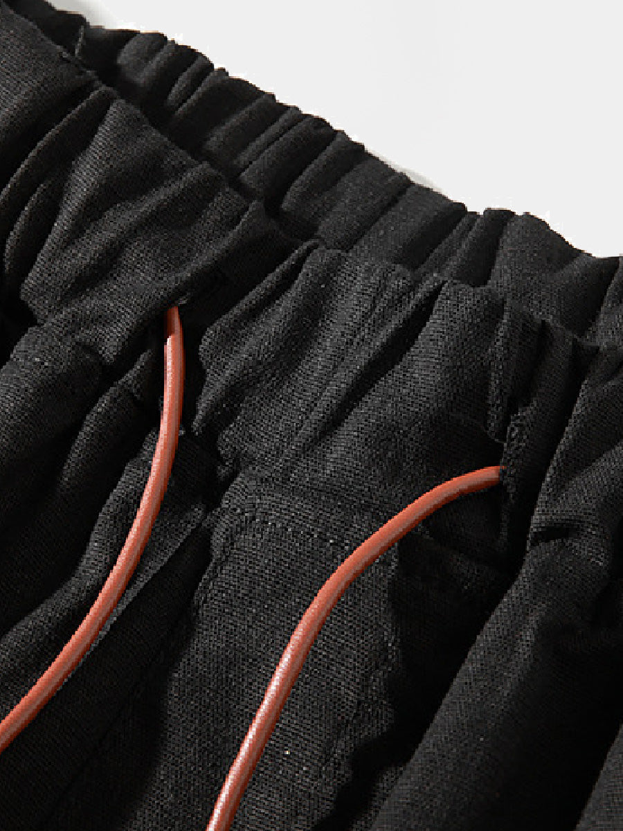 Pantaloncini casual da uomo in cotone e lino in pizzo sciolto tinta unita