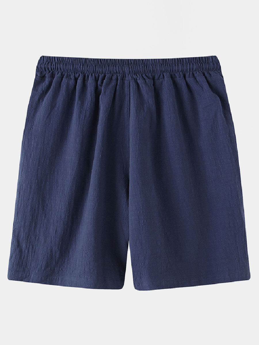 Pantaloncini casual da uomo in cotone lino da spiaggia tinta unita