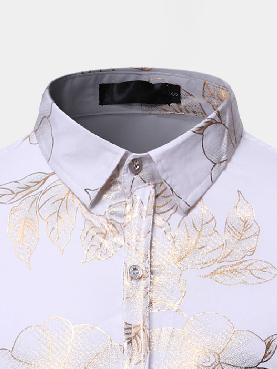 Chemise manches longues fleuri doré homme