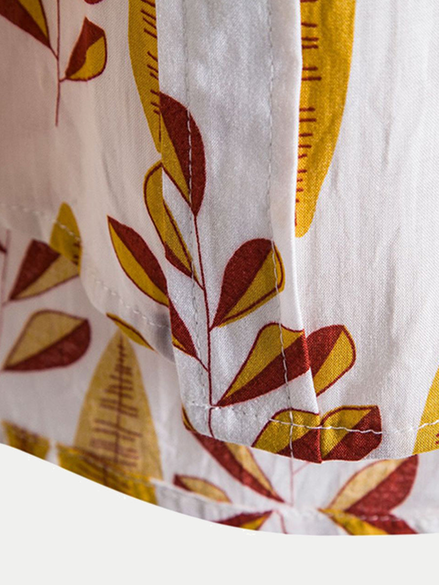 Camicia da uomo a maniche corte con stampa Leaf