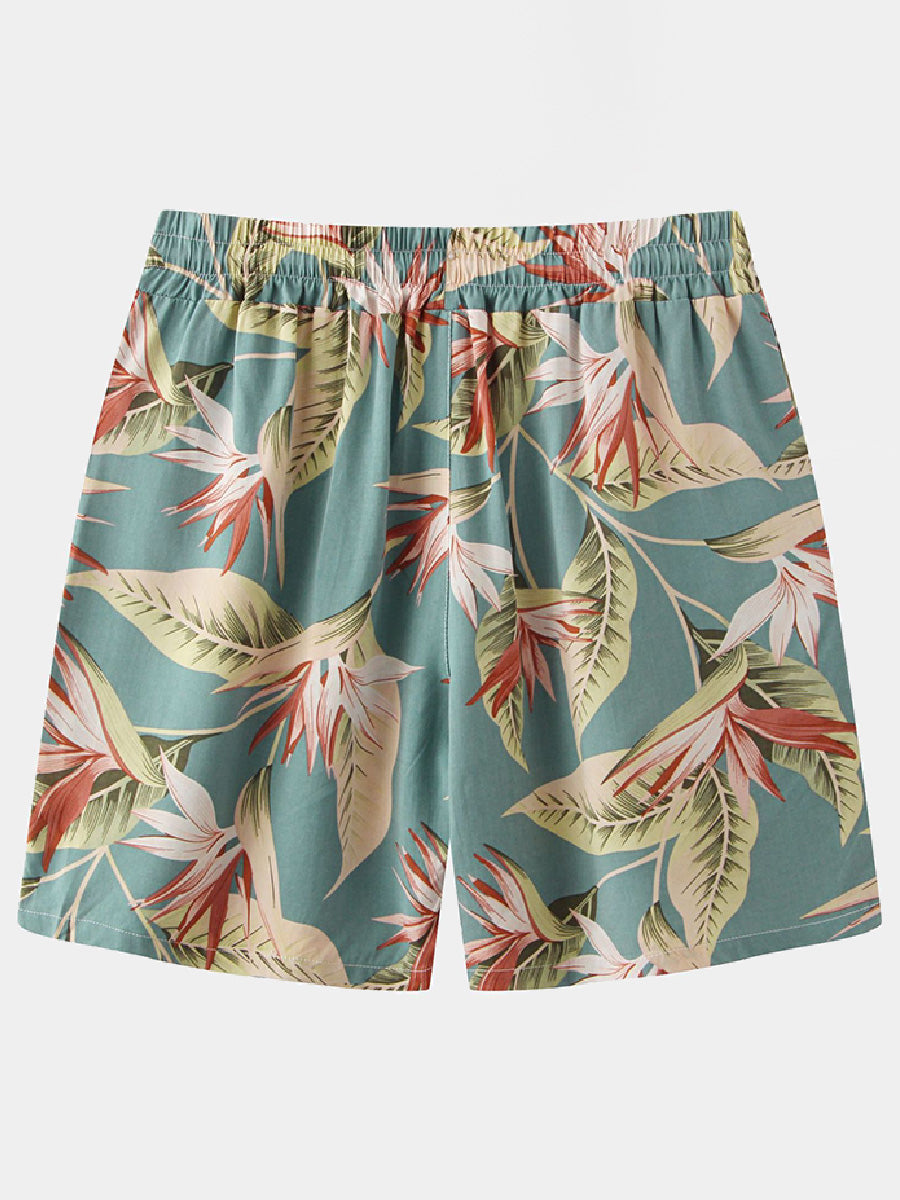 Pantaloncini casual da uomo in cotone e lino hawaiano per le vacanze