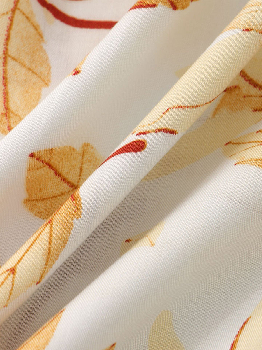 Camicia da uomo a maniche corte con stampa foglie