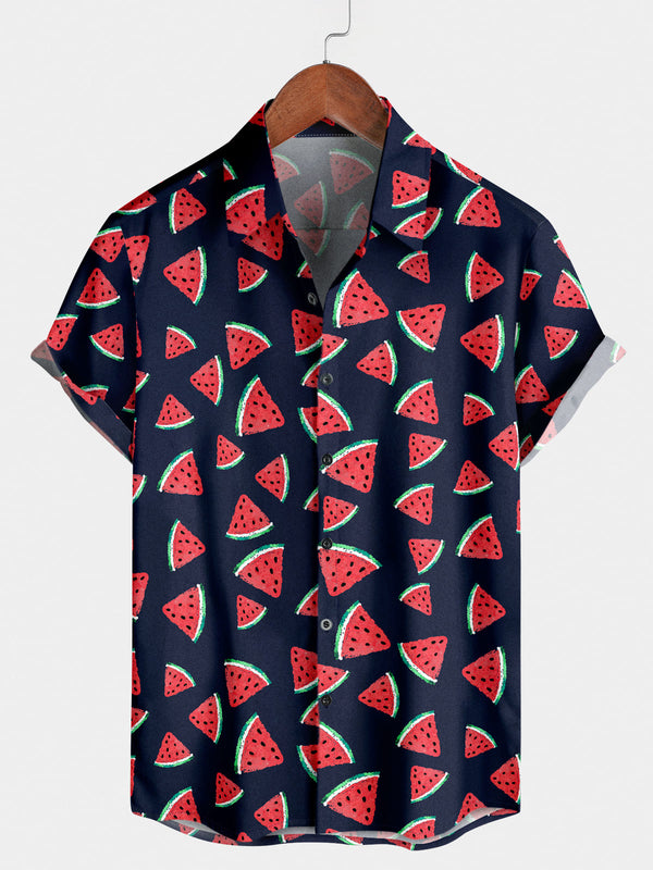 Camicia da uomo a maniche corte con stampa anguria