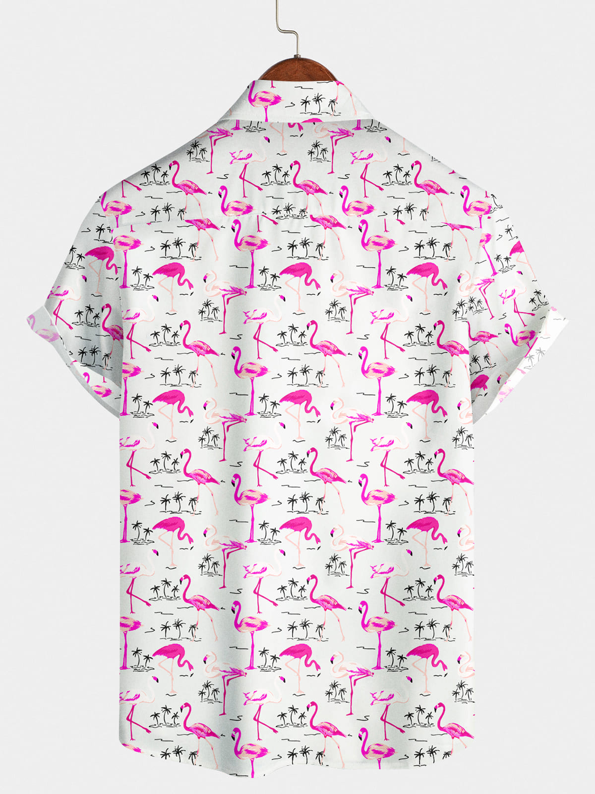 Camicia a maniche corte da uomo con stampa di fenicotteri