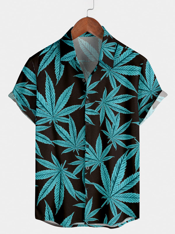 Camicia a maniche corte da uomo con stampa di foglie