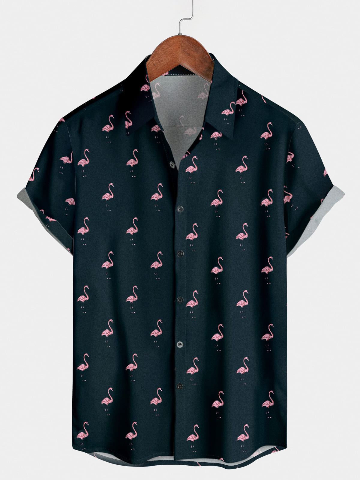 Camicia da uomo a maniche corte con fenicottero