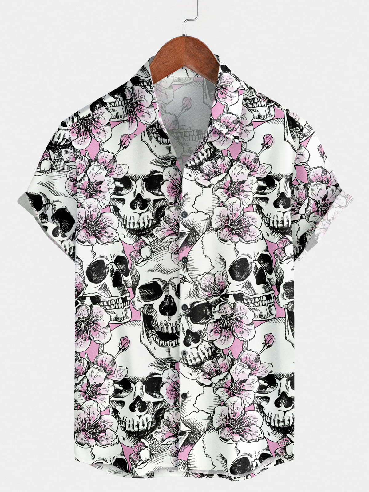 Camicia a maniche corte da uomo con teschio di fiori