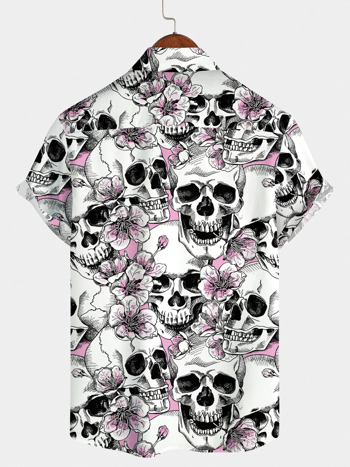 Camicia a maniche corte da uomo con teschio di fiori