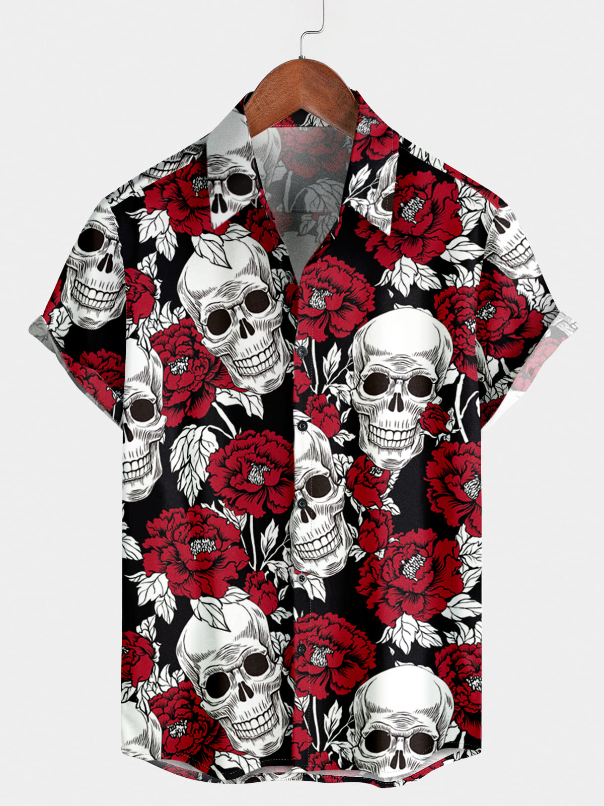 Camicia a maniche corte da uomo con teschio di fiori