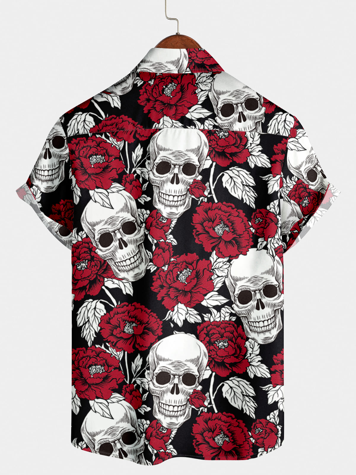 Camicia a maniche corte da uomo con teschio di fiori
