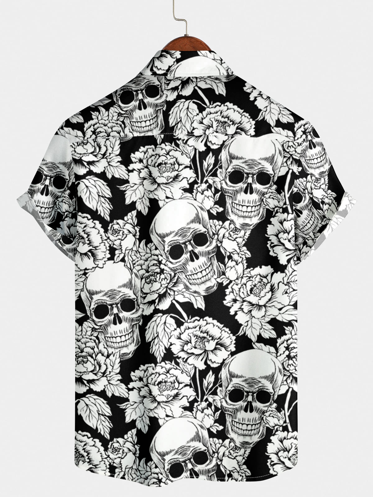 Camicia a maniche corte da uomo con teschio di fiori