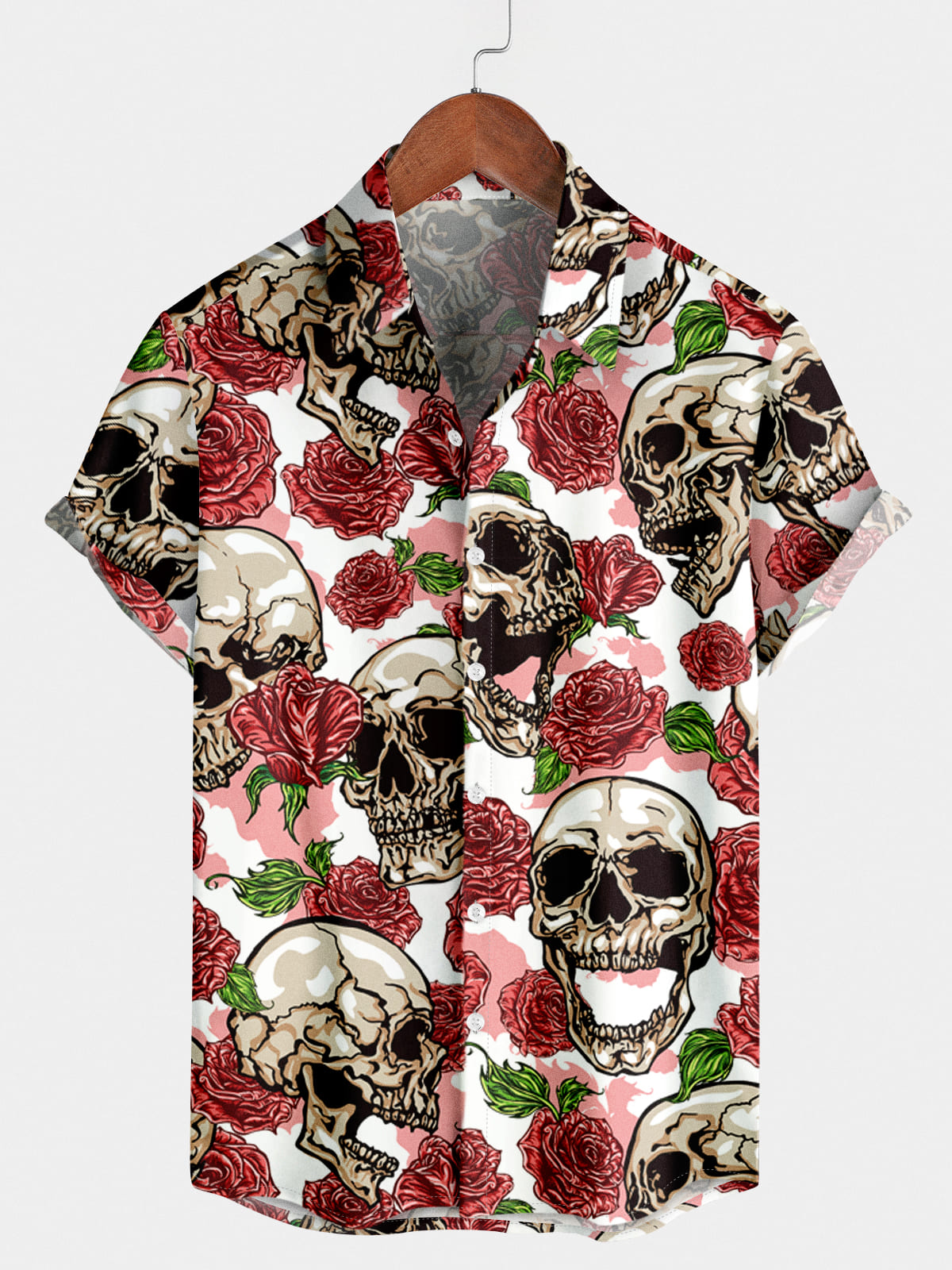 Camicia a maniche corte da uomo con teschio di fiori
