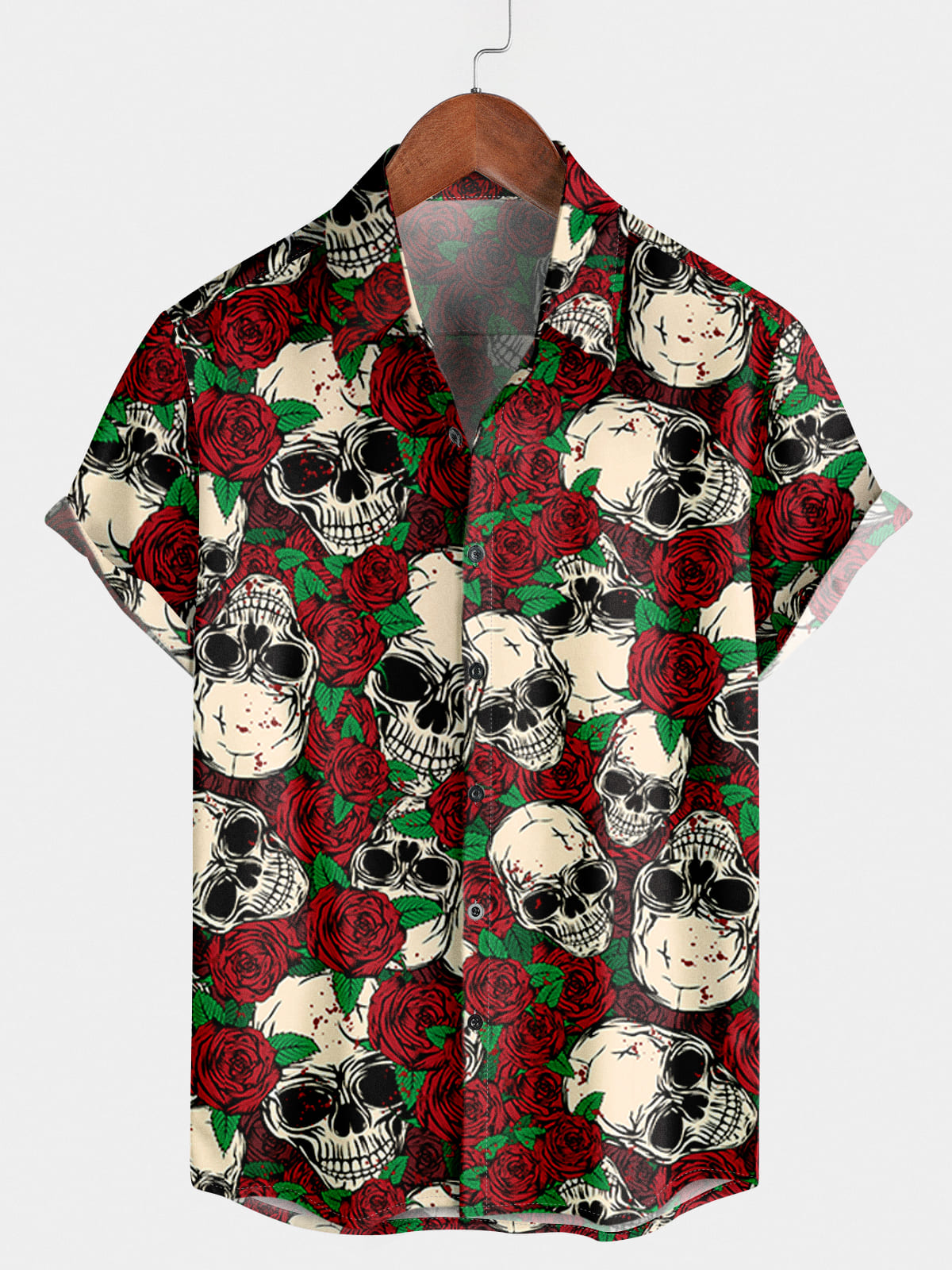 Camicia a maniche corte da uomo con teschio di fiori