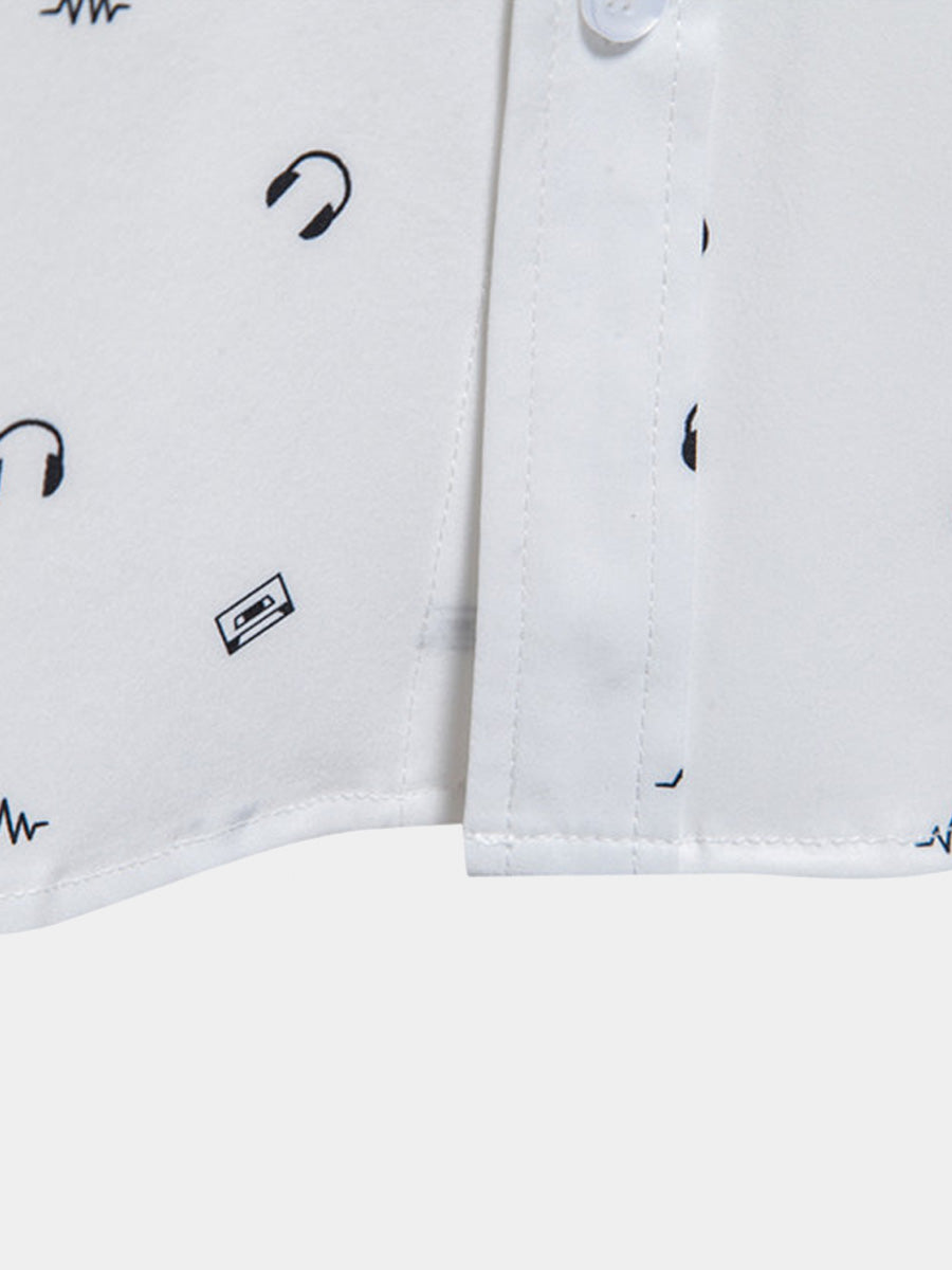Camicia da uomo a maniche corte con stampa di auricolari