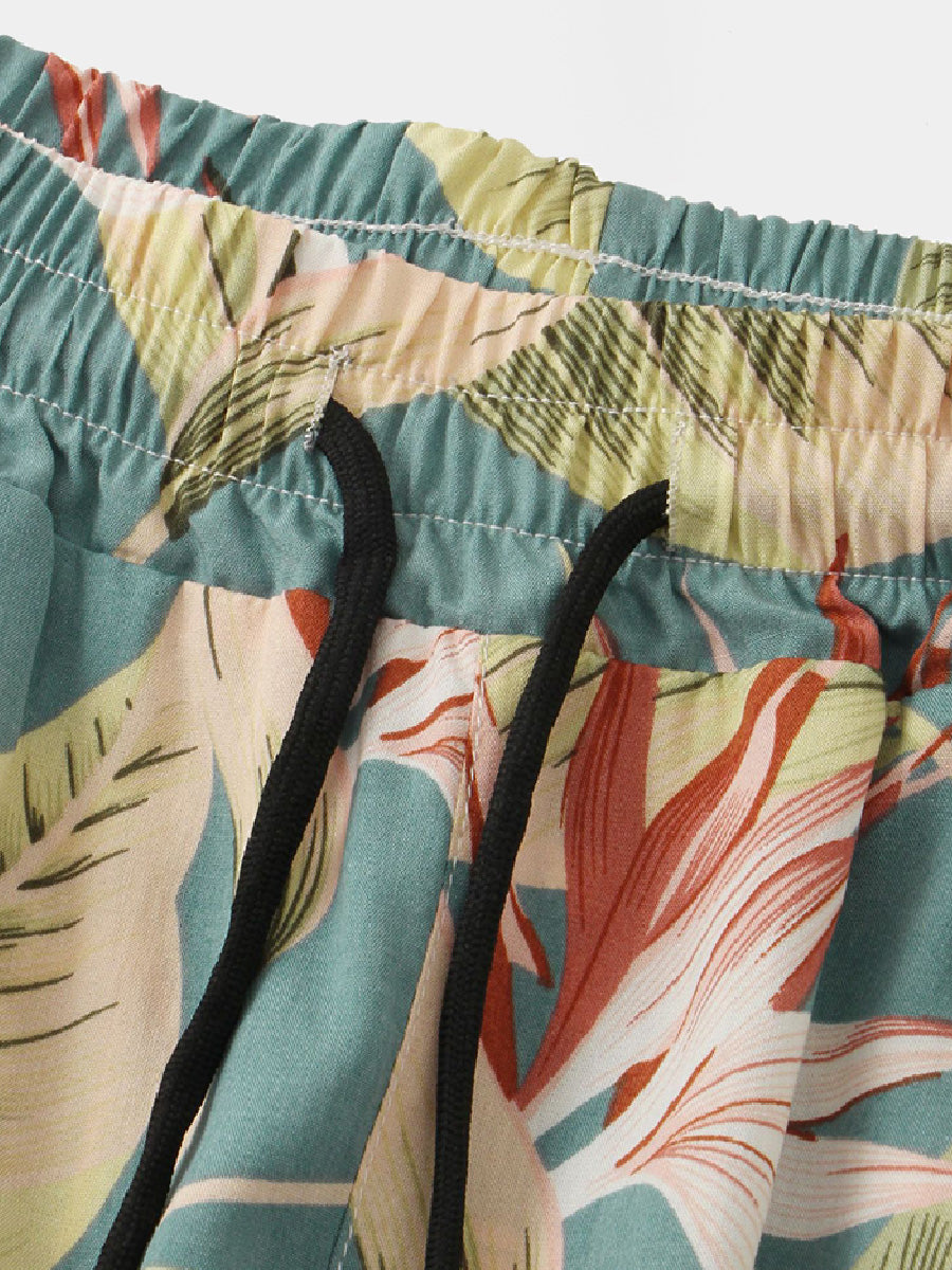 Pantaloncini casual da uomo in cotone e lino hawaiano per le vacanze