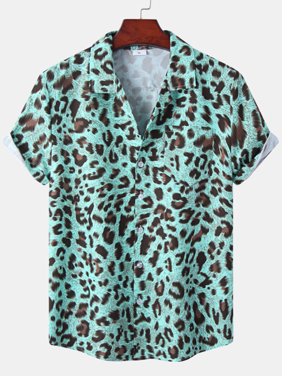 Chemise à manches courtes imprimé léopard pour homme