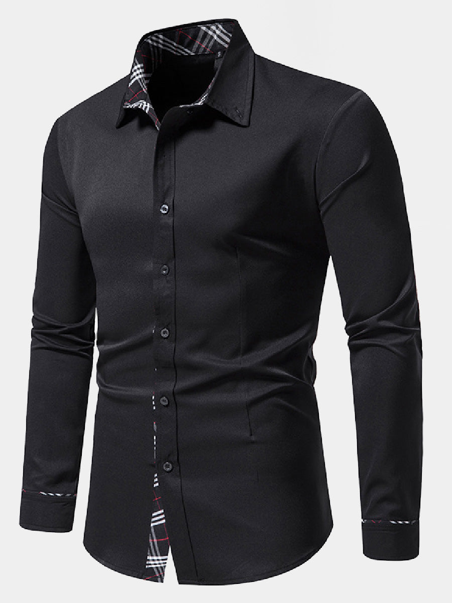 Chemise manches longues patchwork à carreaux pour homme