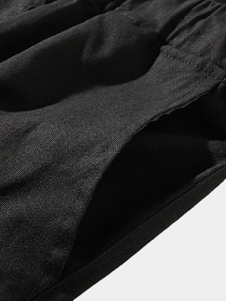 Pantaloncini casual da uomo in cotone e lino in pizzo sciolto tinta unita