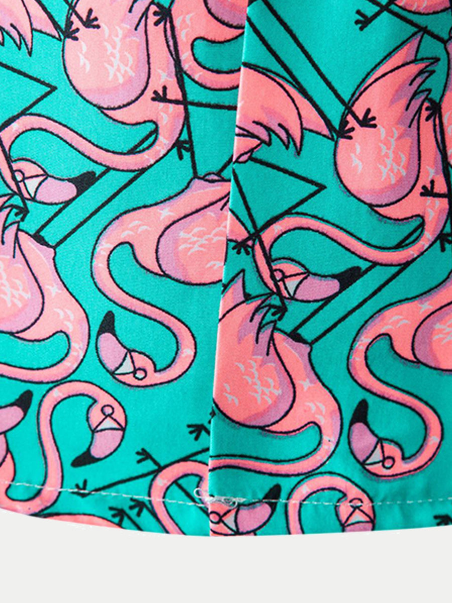 Chemise homme manches courtes imprimé flamants roses