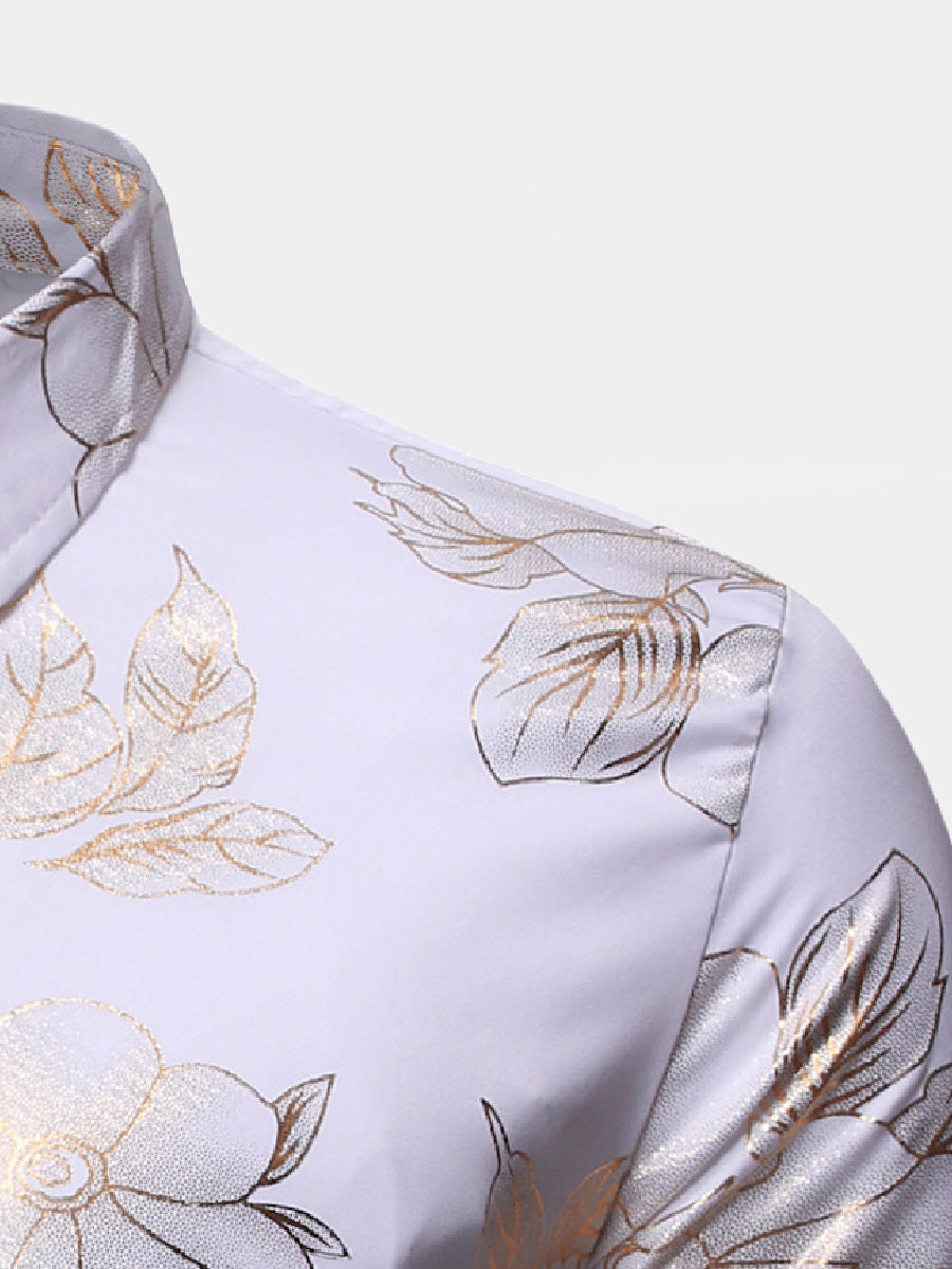 Chemise manches longues fleuri doré homme