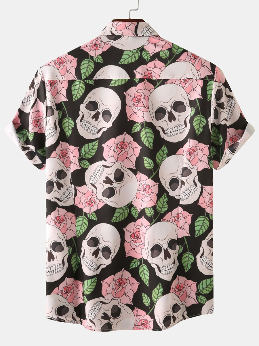 Chemise à manches courtes à imprimé tête de mort pour homme