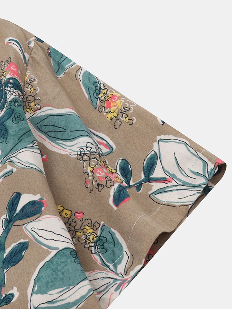 Camicia da uomo a maniche corte con stampa floreale