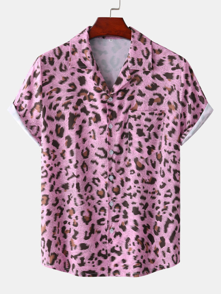 Chemise à manches courtes imprimé léopard pour homme