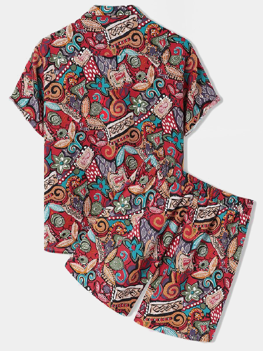 Set camicia e pantaloncini hawaiani floreali da uomo
