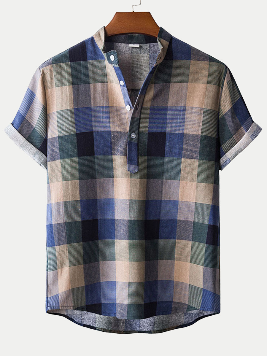 Chemise décontractée à carreaux à manches courtes pour hommes