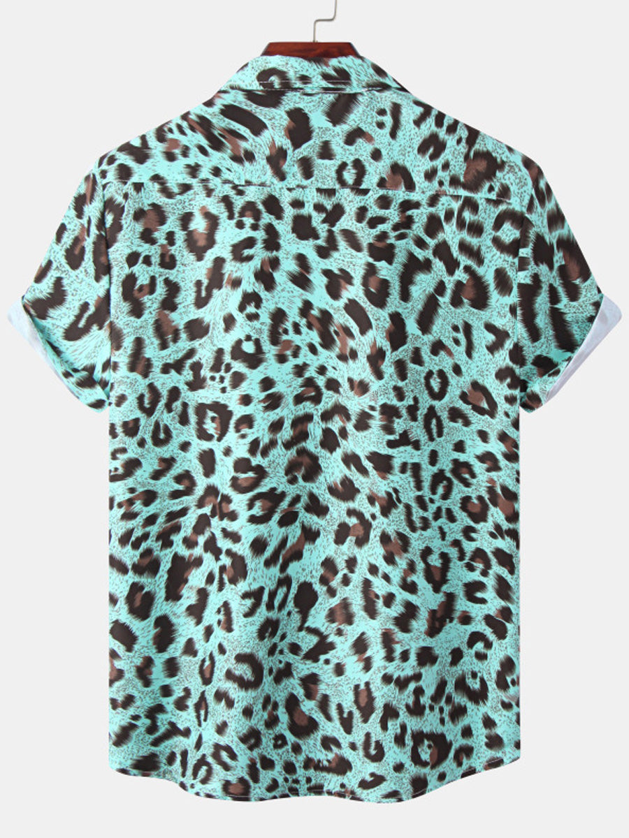 Chemise à manches courtes imprimé léopard pour homme