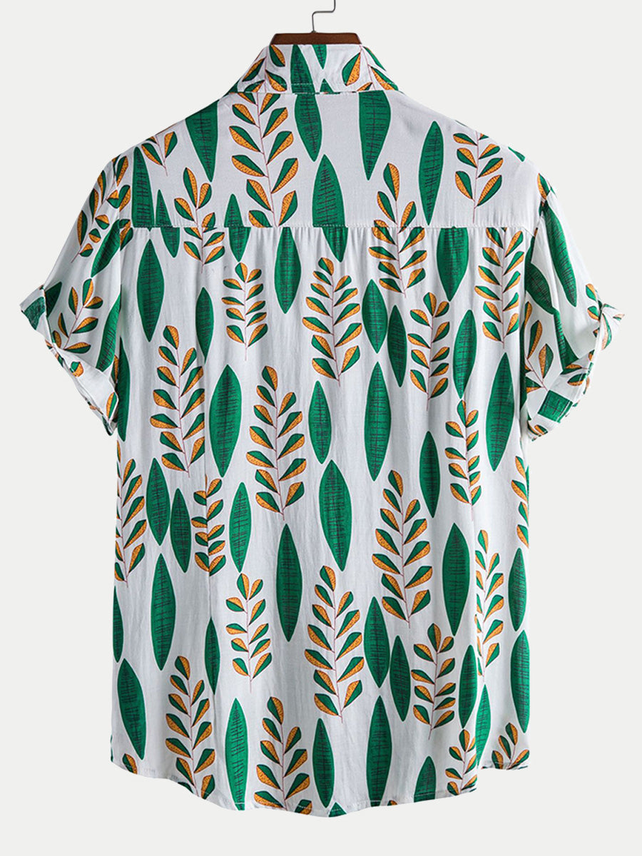 Camicia da uomo a maniche corte con stampa Leaf